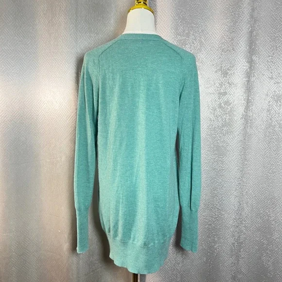 J Crew 100 Percent Cashmere Cardigan Sweater Teal Green Size L Pockets - Picture 6 of 10
